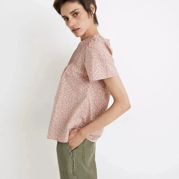 Madewell Short-Sleeve Pintuck Top in Parisian Ditsy Size Small - Picture 3 of 14